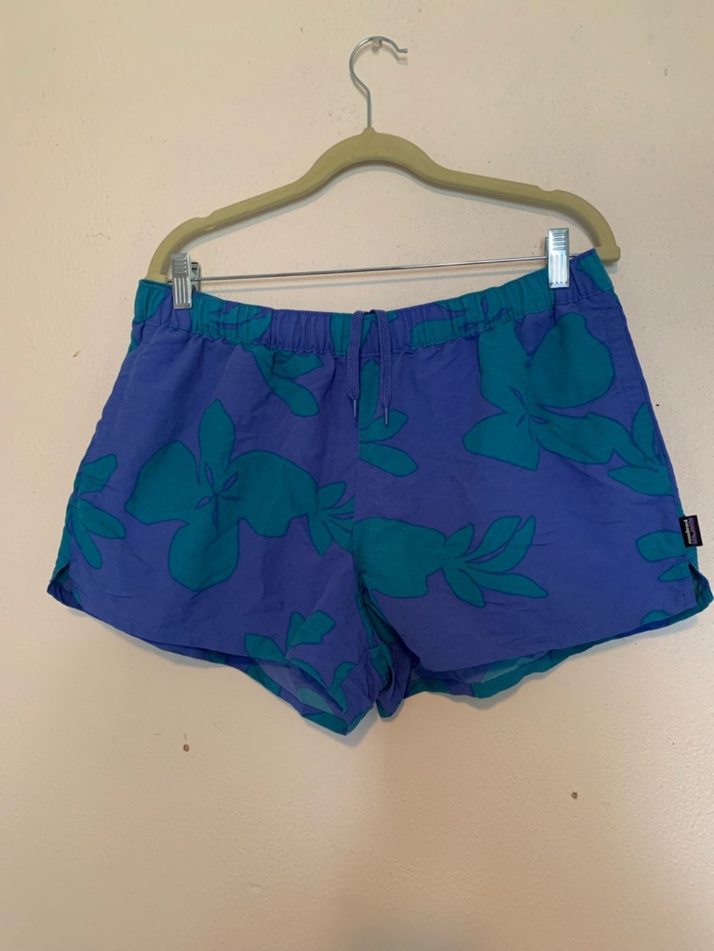Patagonia Purple Swim Shorts with Teal Floral Print